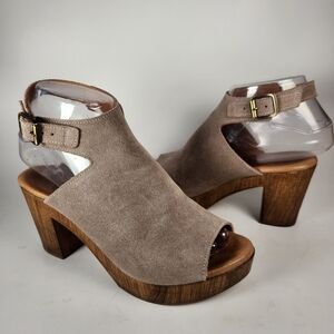 ERIC MICHAEL Womens Sandal Size 6 EU 36 Taupe Leather Suede Made Portugal Shoe